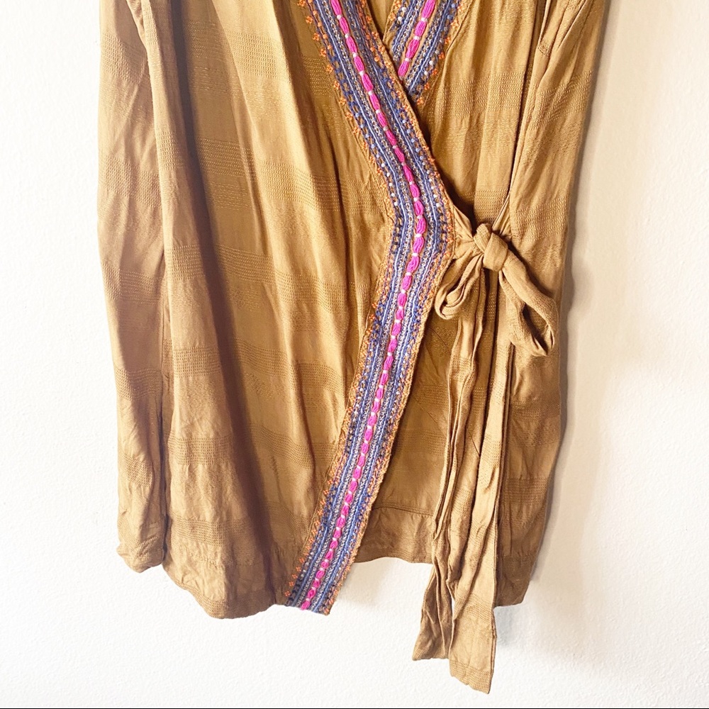 MAEVE by Anthropologie Brown Embroidered Wrap Top - Picture 4 of 7